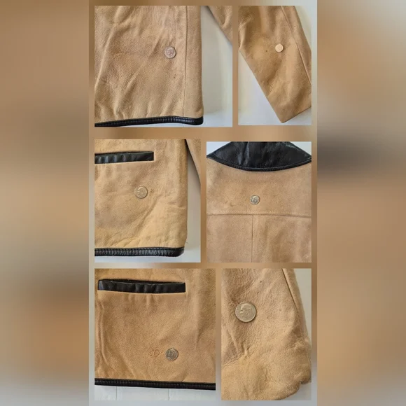 VTG Buckskin Blazer Jacket Genuine Suede Leather Womens Sz 8 Black Trim - Picture 9 of 10